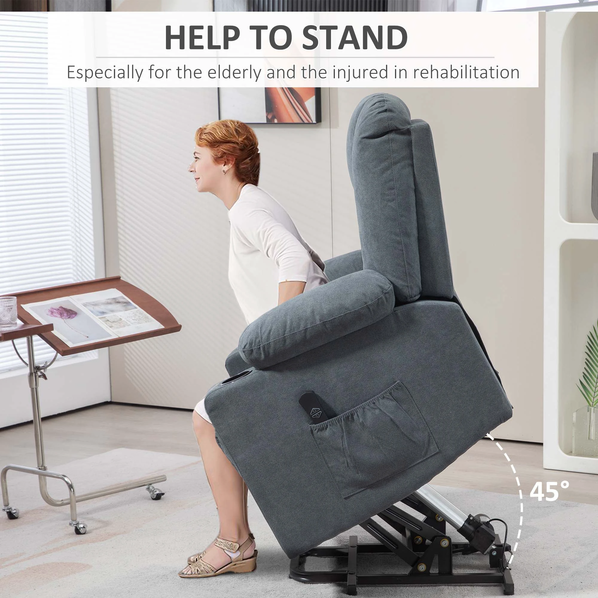HOMCOM Riser and Recliner Chair w/ Remote, Lift Chair for Elderly, Light Grey by HOMCOM