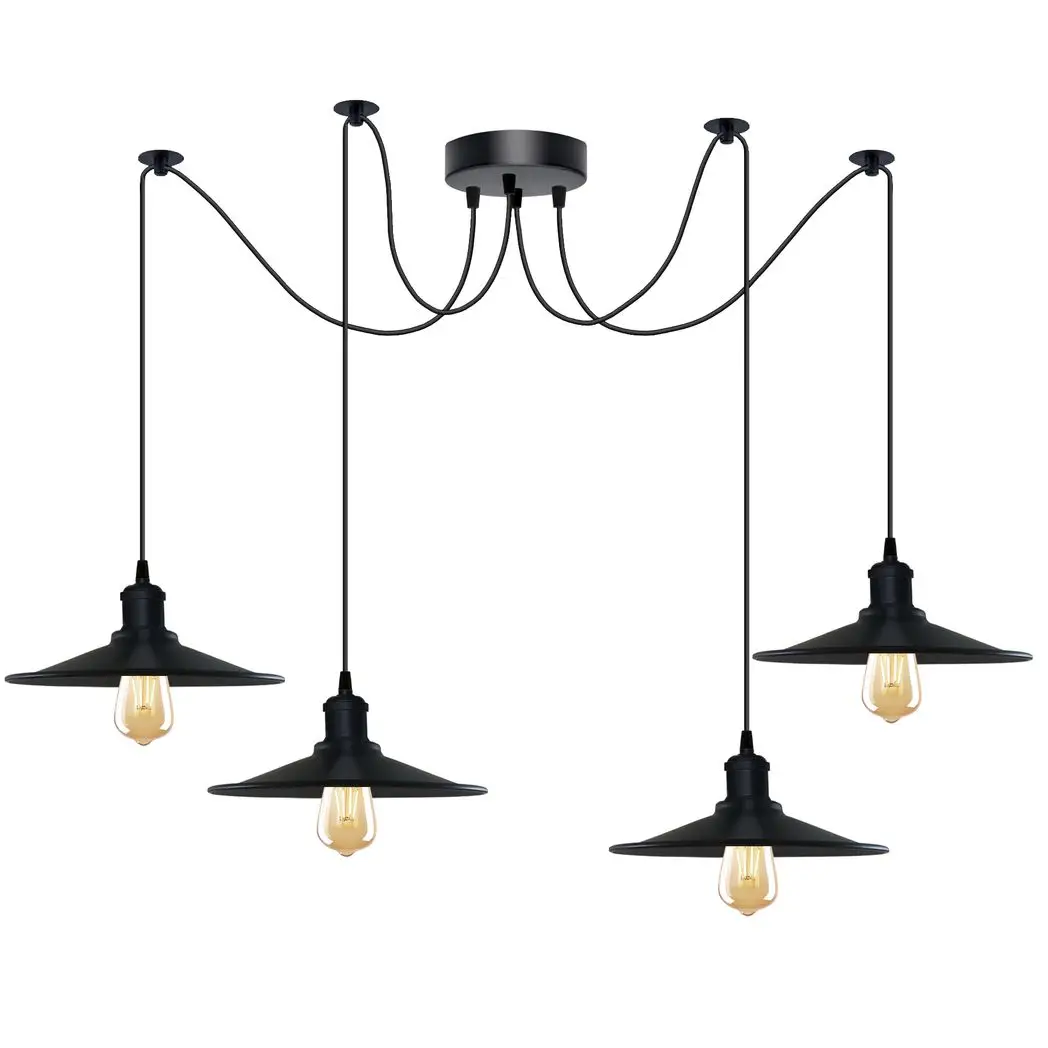 Un-branded Black Vintage 4 Head Cone shaped shade Ceiling Pendant Light Fitting with Adjustable Cord Hanging Light Fixture - Pendant Lights