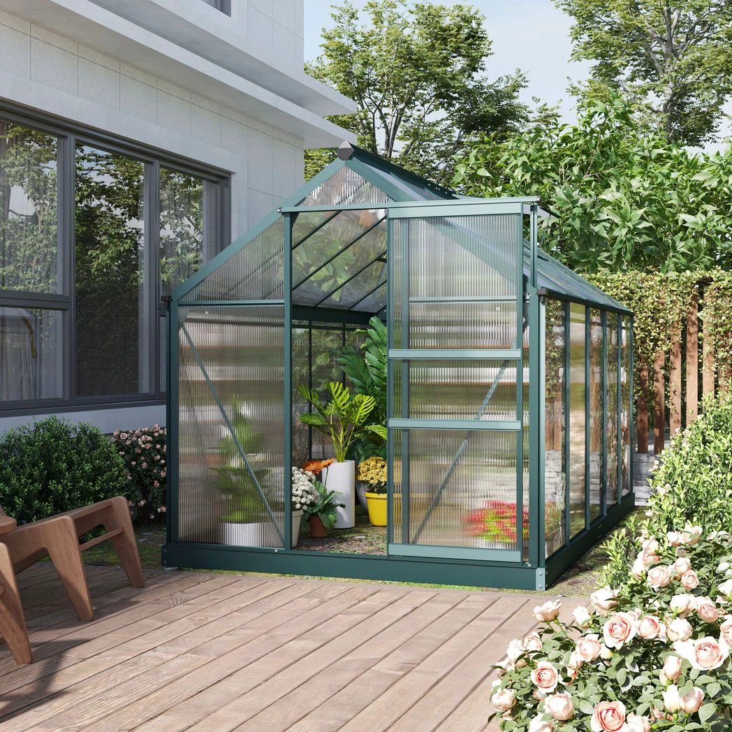 Clear Large Walk-In Greenhouse Garden Plants Grow Galvanized Base, Slide Door by Outsunny