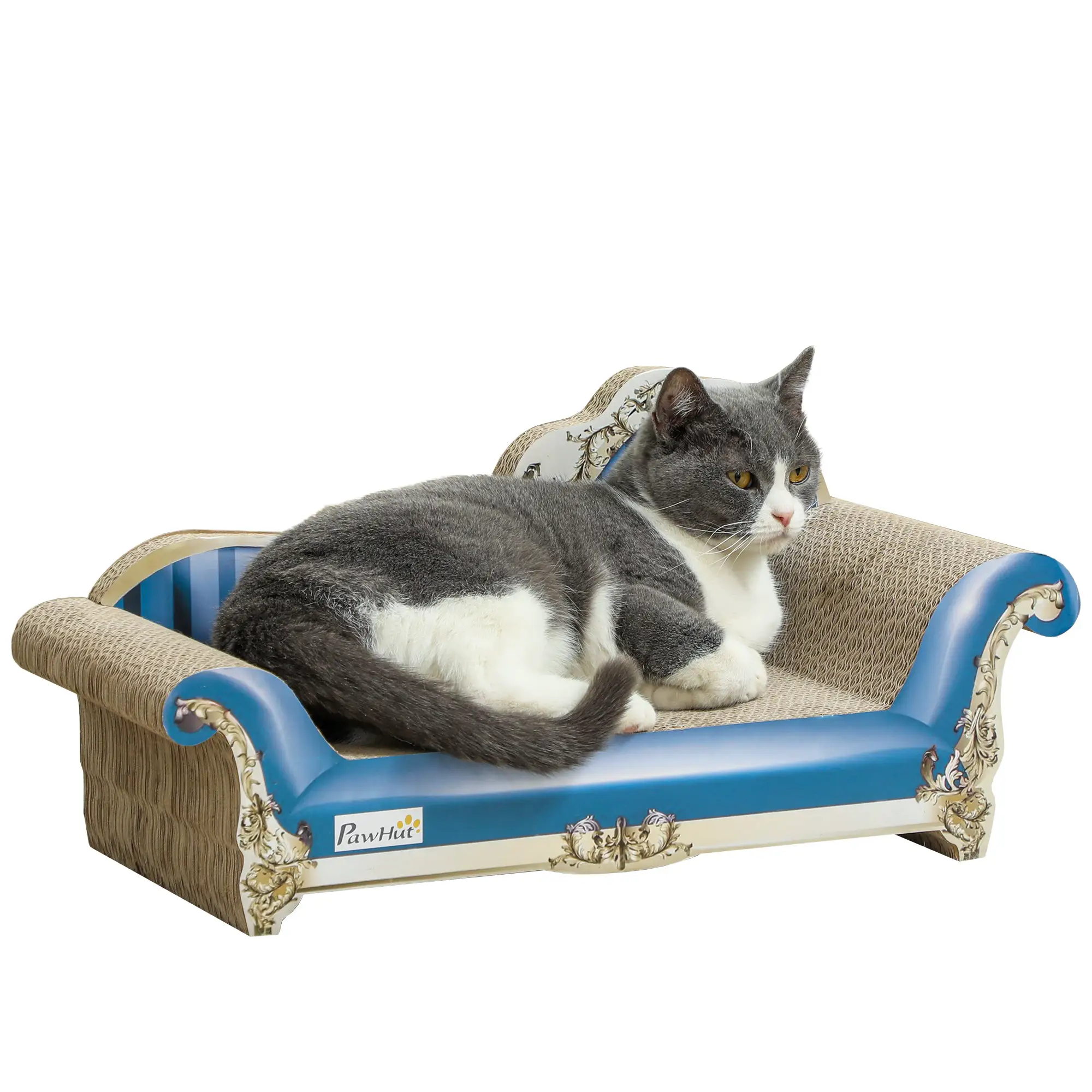 PawHut PawHut 2 in1 Cat Scratcher with Catnip, Cardboard Lounge Bed, Blue - Cat Beds