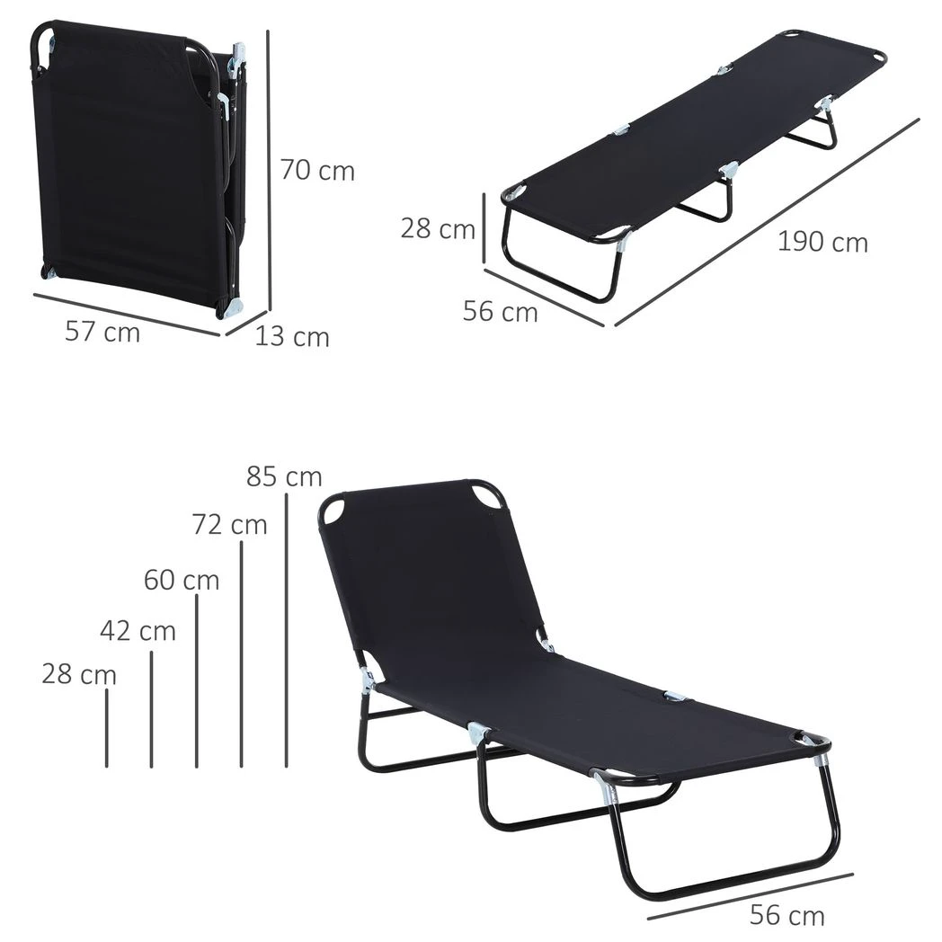 Portable Folding Sun Lounger 4-Position Adjustable Backrest Relaxer Recliner by Outsunny