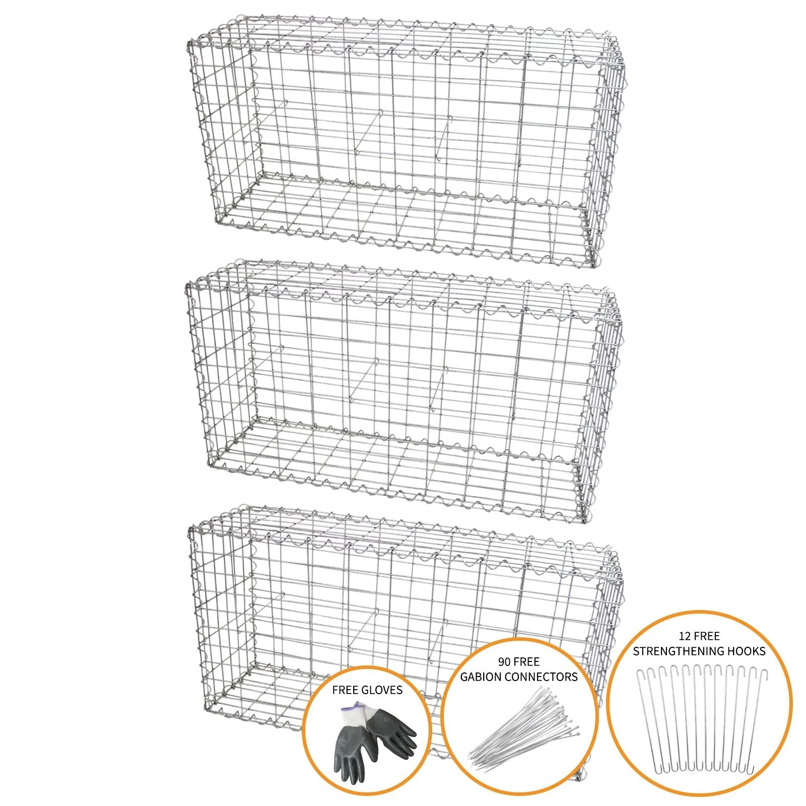 Monster Shop Gabion Baskets 100 x 50 x 30cm / 3 Pack -
