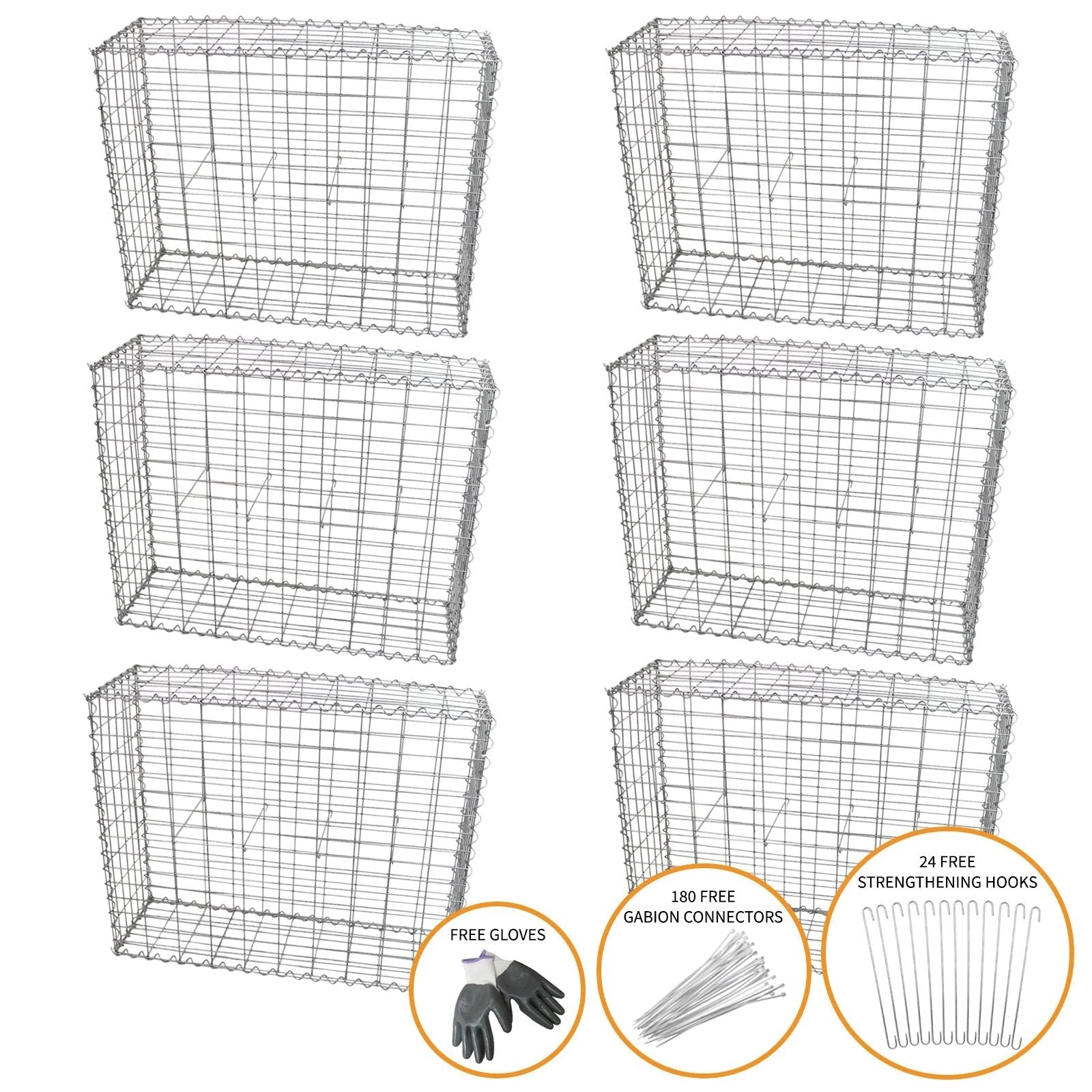 Monster Shop Gabion Baskets 100 x 80 x 30cm / 6 Pack -