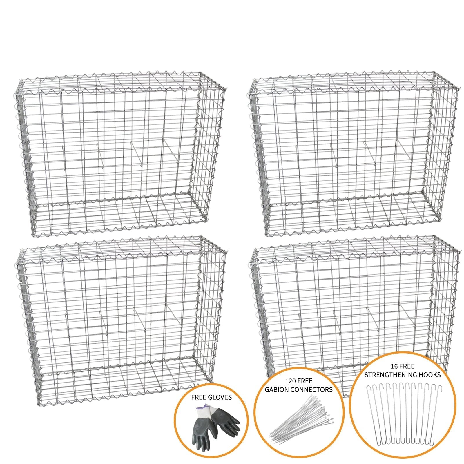 Gabion Baskets 100 x 95 x 30cm / 4 Pack by Monster Shop