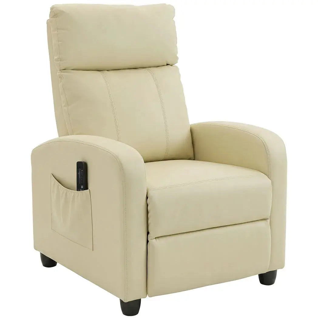 HOMCOM Recliner Armchair, Massage Faux Leather Push Back Reclining Chair with Adjustable Leg Rest, Side Pocket, Cream White - from HOMCOM