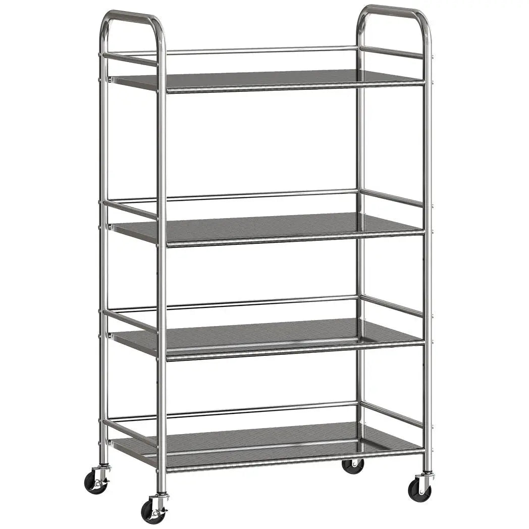 HOMCOM 4 Tier Stainless Steel Kitchen Storage Trolley with Adjustable Shelves - Silver - from HOMCOM