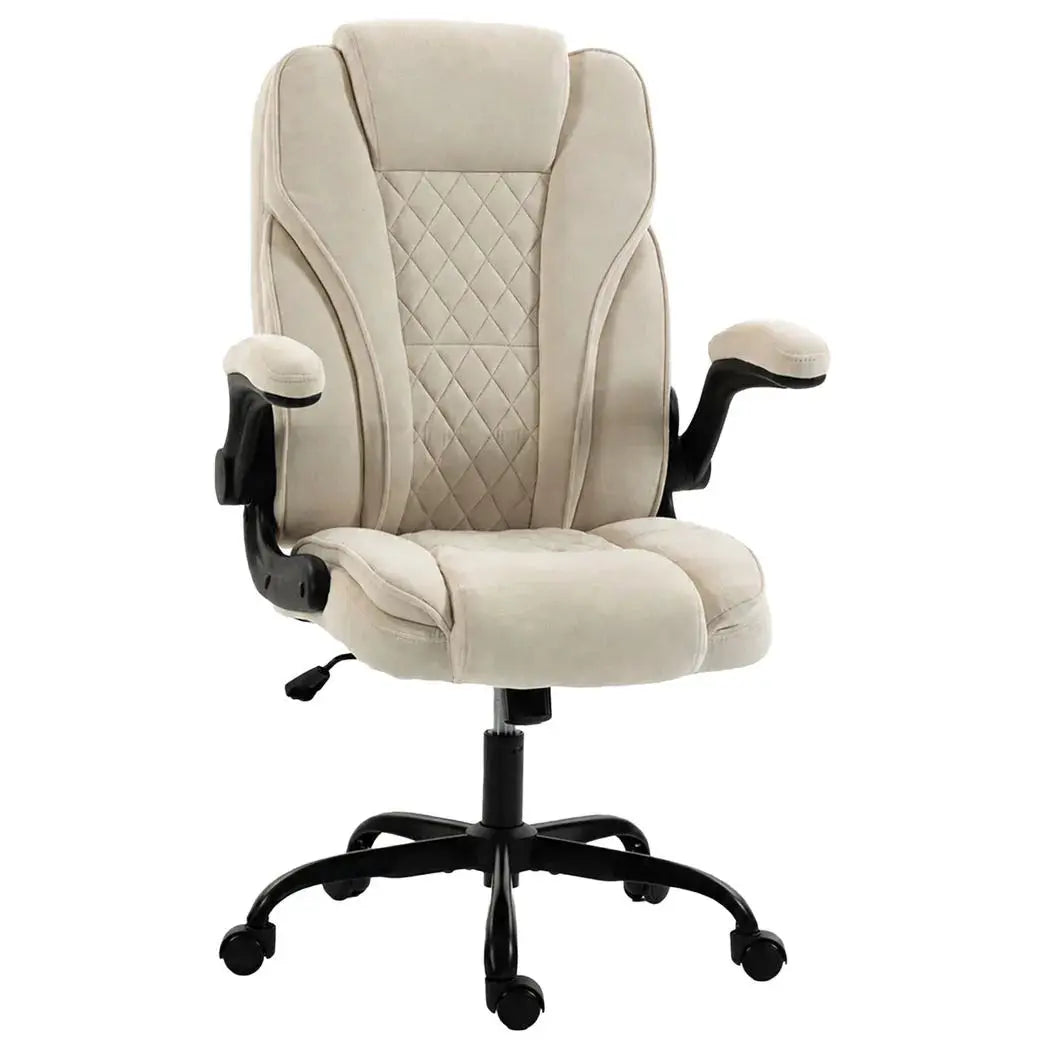 HOMCOM Office Chair, Ergonomic Desk Chair with Flip-up Armrest, Pocket Springs, Swivel Wheels, Adjustable Height, Beige - from HOMCOM