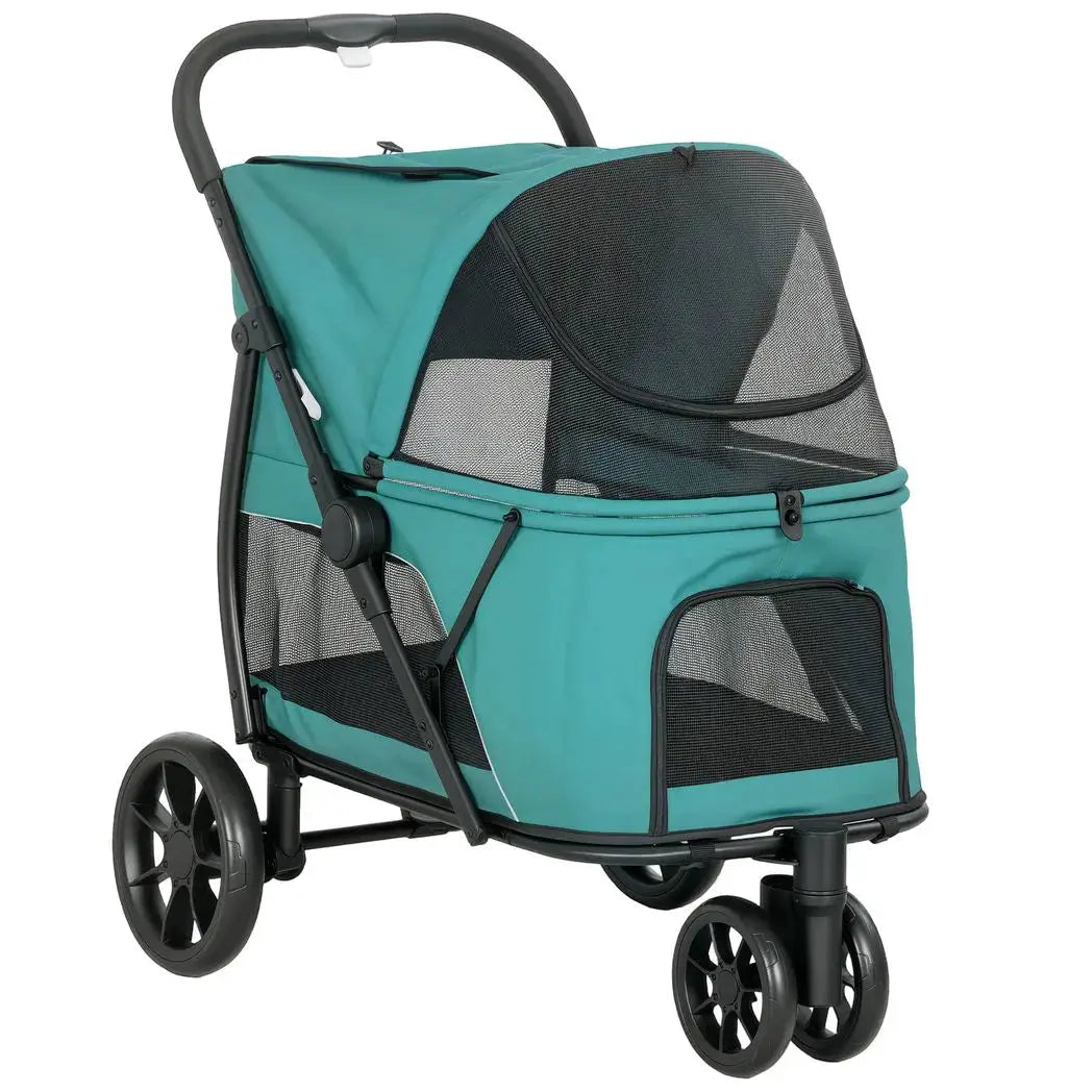 PawHut Dog Stroller, 3 Wheels Pet Stroller with Dual Entry, Easy One-Click Quick Fold, Mesh Windows, Washable Cushion - from PawHut