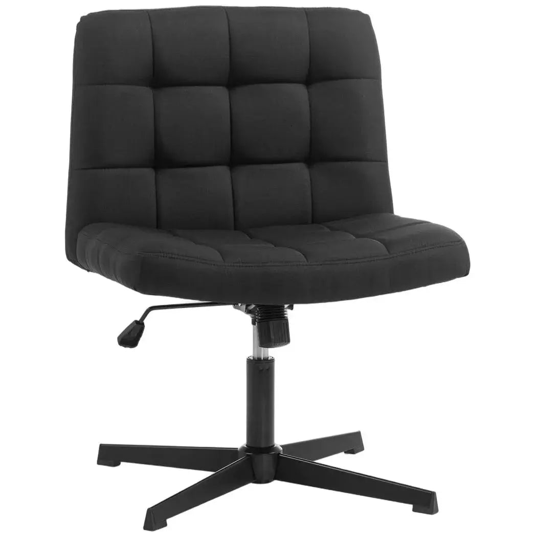 HOMCOM Armless Office Chair, Cross Legged Linen Computer Desk Vanity Chair with Wide Seat, Rocking Function, Black - from HOMCOM