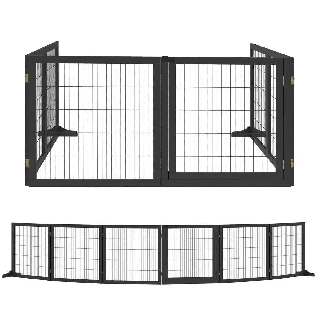 PawHut Wooden Pet Gate, Freestanding Dog Security Barrier with Two Support Feet - Black - from PawHut