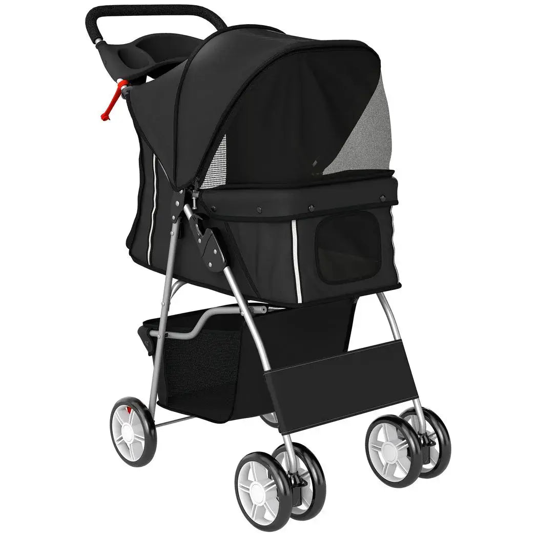 PawHut Dog Pram, Pet Stroller with Reflective Strips, Foldable Cat Stroller with 360° Swivel Wheels, Black - from PawHut