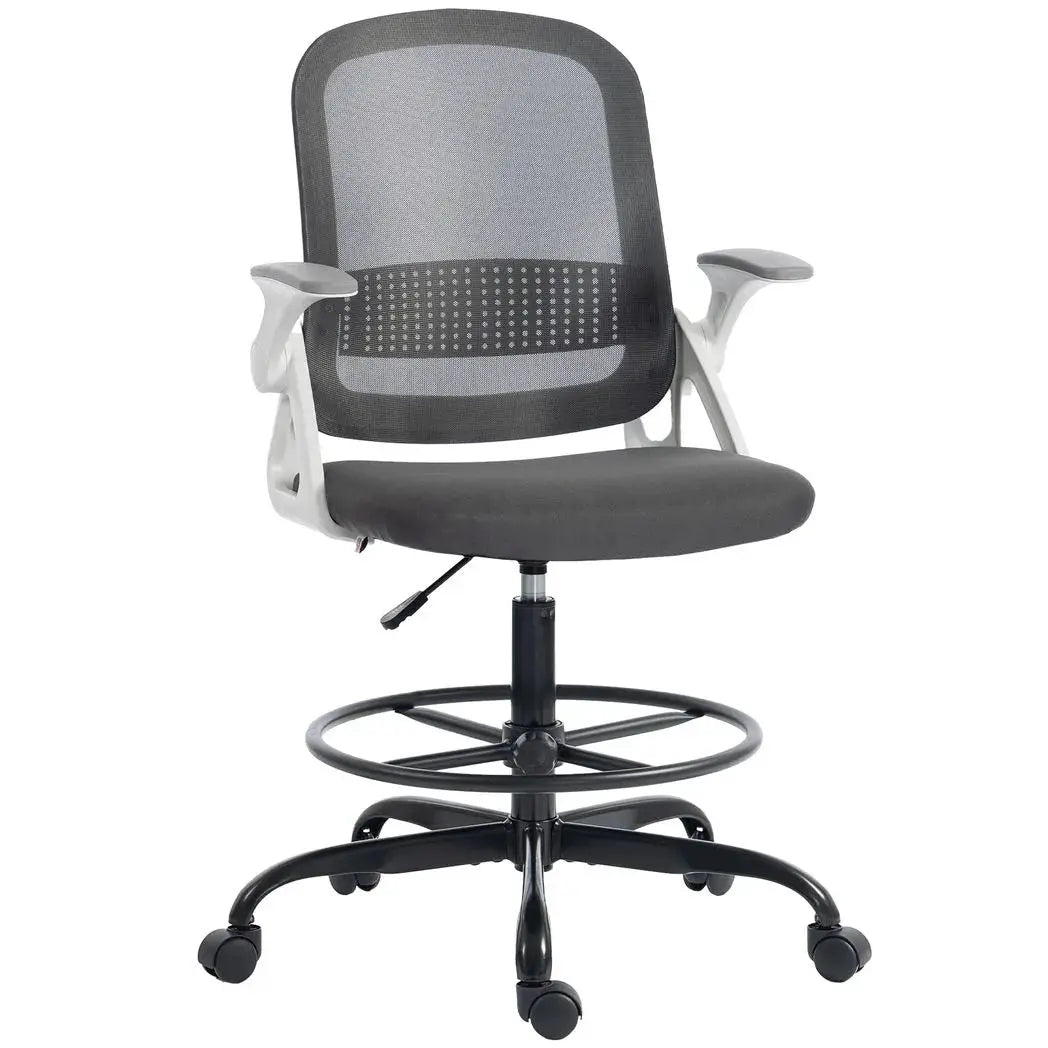 HOMCOM Painting Chair, Mesh Computer Desk Chair with Flip-up Armrests, Grey - from HOMCOM