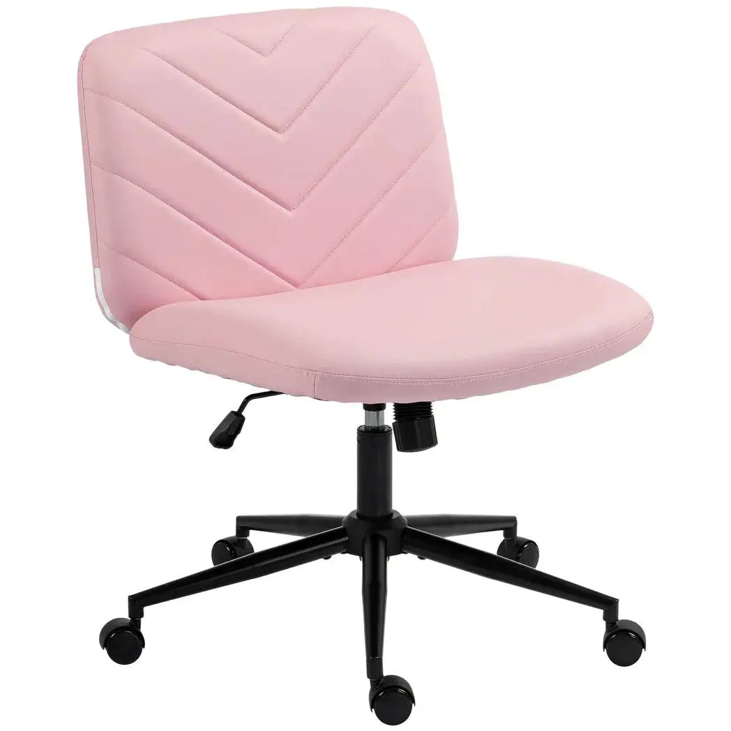 HOMCOM Home Office Desk Chair Height Adjustable Swivel Chair Cross Legged Wide Seat Swivel Wheels Pink - from HOMCOM