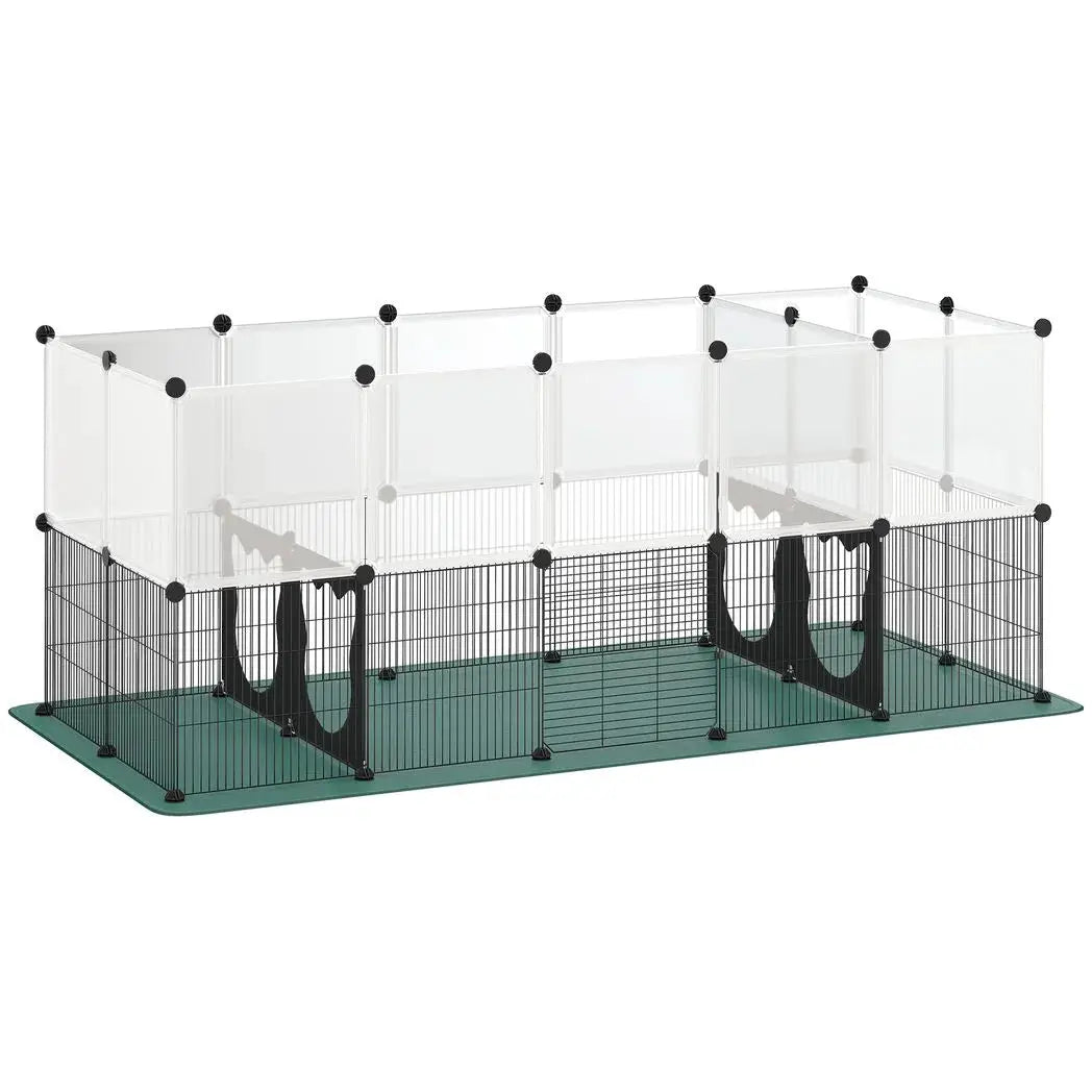 PawHut Pet Playpen with Waterproof Mat, DIY Small Animal Enclosure 34 Panels, Indoor/Outdoor Metal Pet Fence for Guinea Pigs - from PawHut