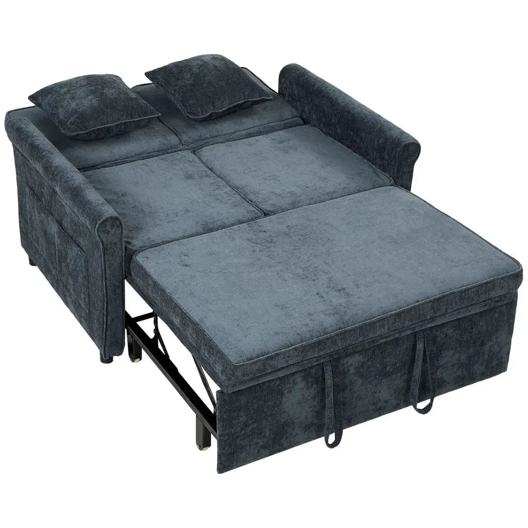 HOMCOM 2 Seater Sofa Bed 3-in-1 Convertible Chenille Pull Out Sleeper Sofa with 5-Position Adjustable Backrest, Dark Blue - from HOMCOM