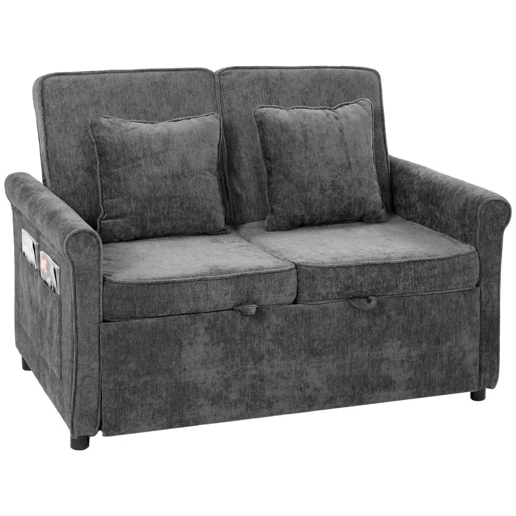 HOMCOM 2 Seater Sofa Bed 3-in-1 Convertible Chenille Pull Out Sleeper Sofa with 5-Position Adjustable Backrest, Grey - from HOMCOM