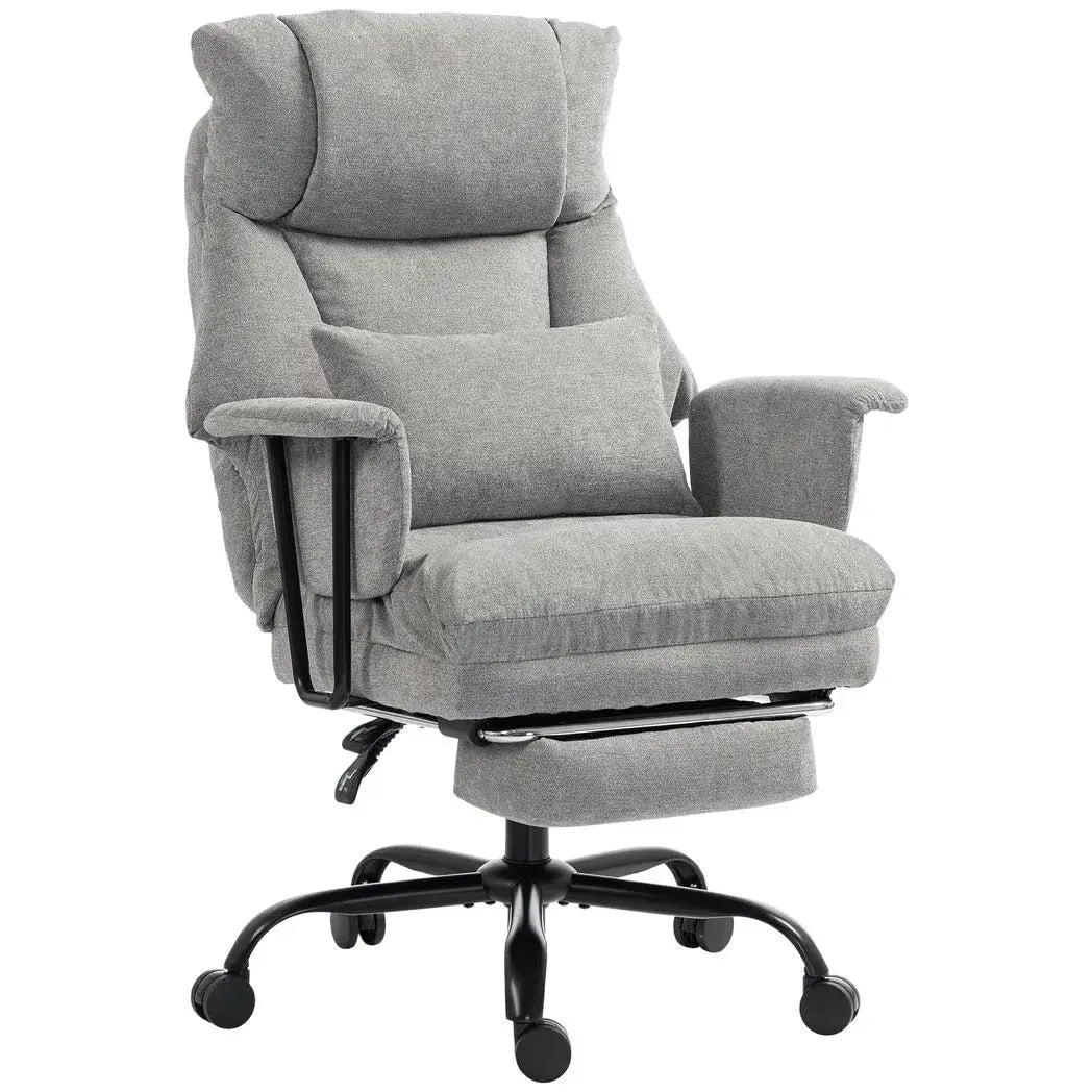 HOMCOM Office Chair, 180kg Heavy Duty Linen Computer Desk Chair with Lumbar Support, Wide Seat, Spring Cushion, Grey - from HOMCOM