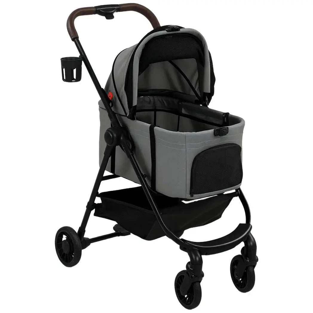 PawHut Dog Stroller, 3 in 1 Foldable Pet Stroller for Small Puppy Cat with Detachable Travel Carrier, Storage Basket, Grey - from PawHut