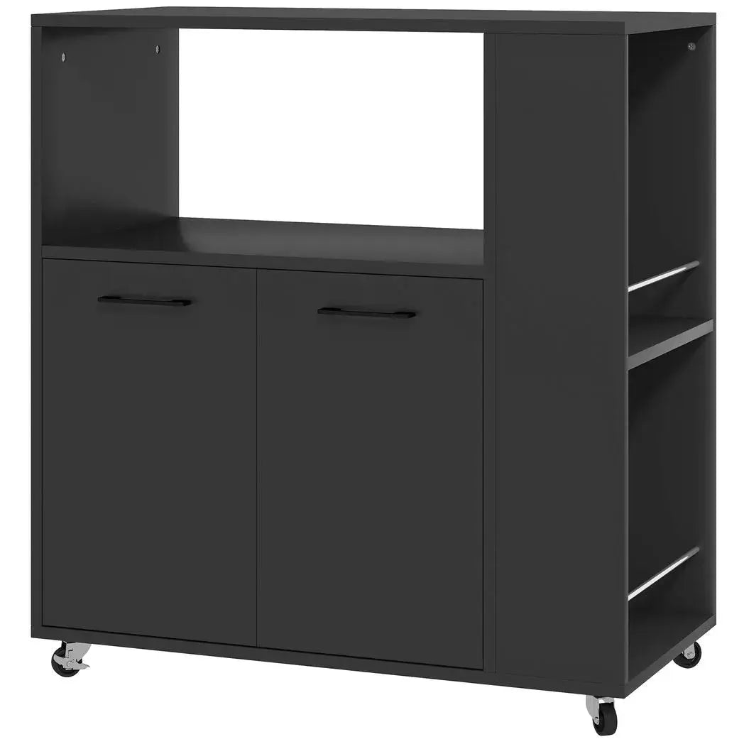 HOMCOM Kitchen Trolley on Wheels, Rolling Kitchen Island Cart with 2-Door Cabinet, Spice Rack and Adjustable Shelf, Black - from HOMCOM