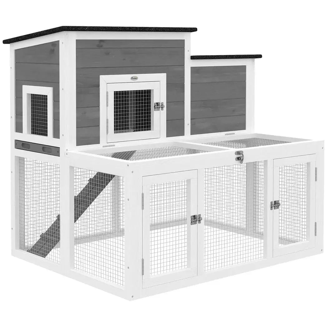 PawHut Wooden Rabbit Hutch, Indoor Outdoor Bunny Cage with Waterproof & Openable Roof, Pull Out Tray and Ramp, Guinea Pig Hutch - from PawHut
