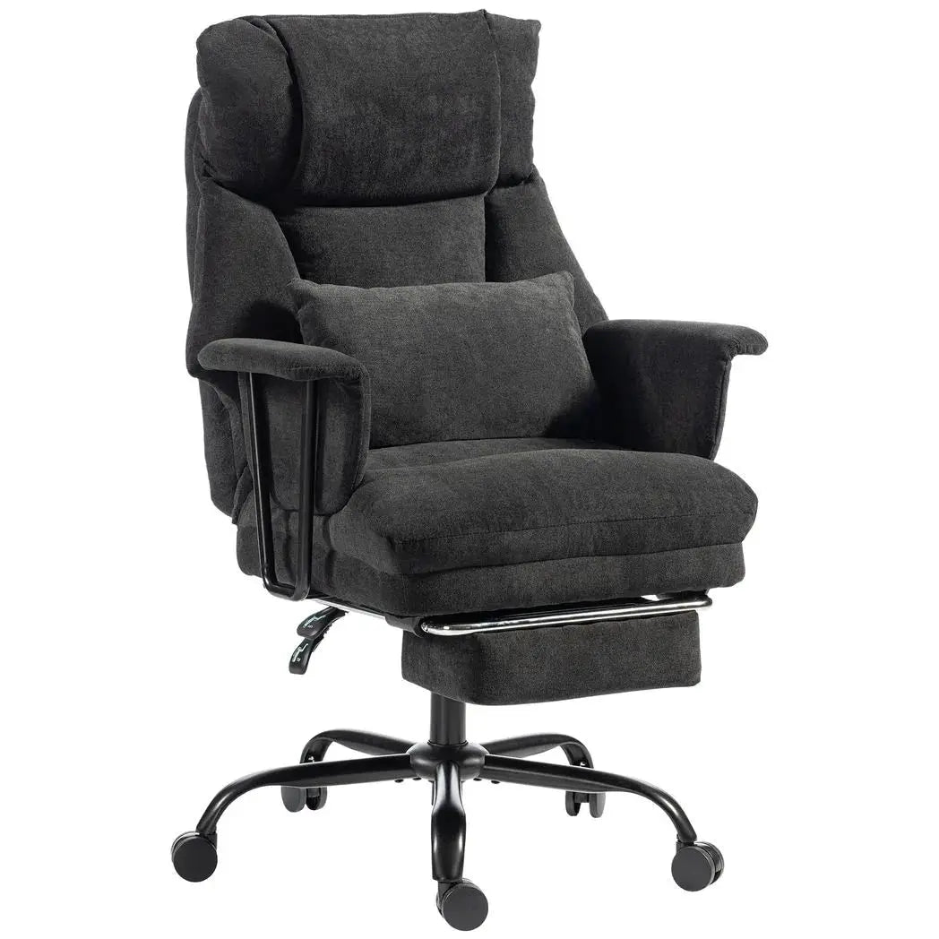 HOMCOM Office Chair, 180kg Heavy Duty Linen Computer Desk Chair with Lumbar Support, Wide Seat, Spring Cushion, Black - from HOMCOM