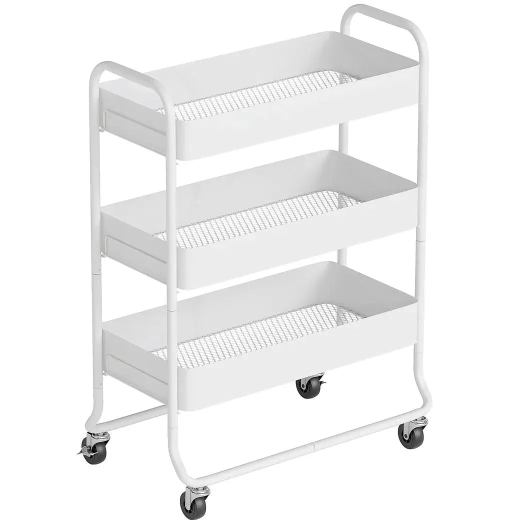 HOMCOM 3-Tier Storage Trolley on Wheels, Rolling Utility Cart with Mesh Backets for Kitchen, Bathroom, Bedroom, White - from HOMCOM