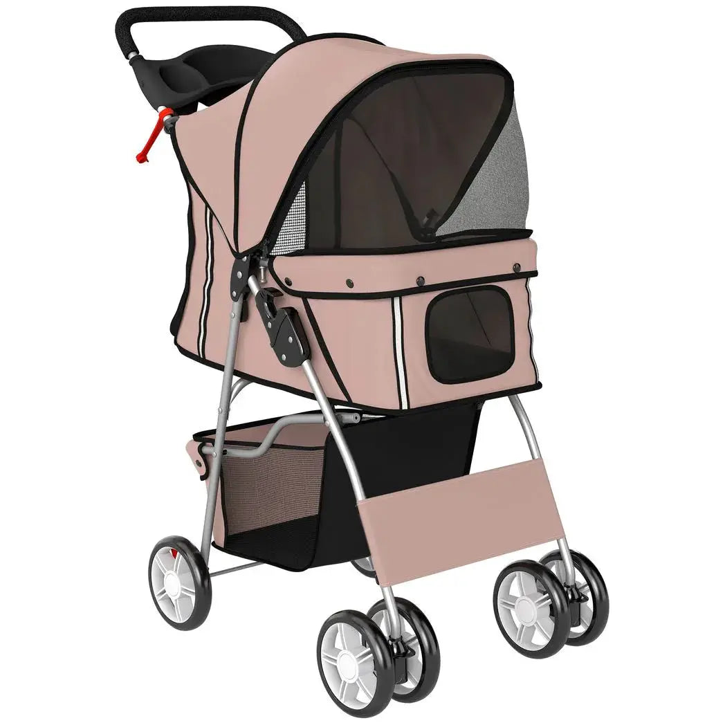 PawHut Dog Pram, Pet Stroller with Reflective Strips, Foldable Cat Stroller with 360° Swivel Wheels, Brown - from PawHut