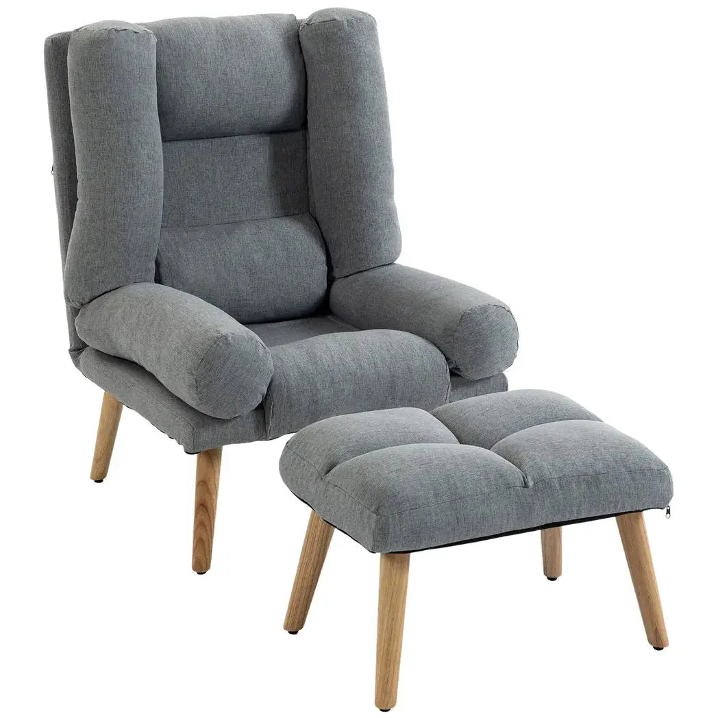 HOMCOM Recliner Chair with Footstool, Recliner Armchair with Adjustable Backrest, Thick Cushion and Wooden Legs, Grey - from HOMCOM