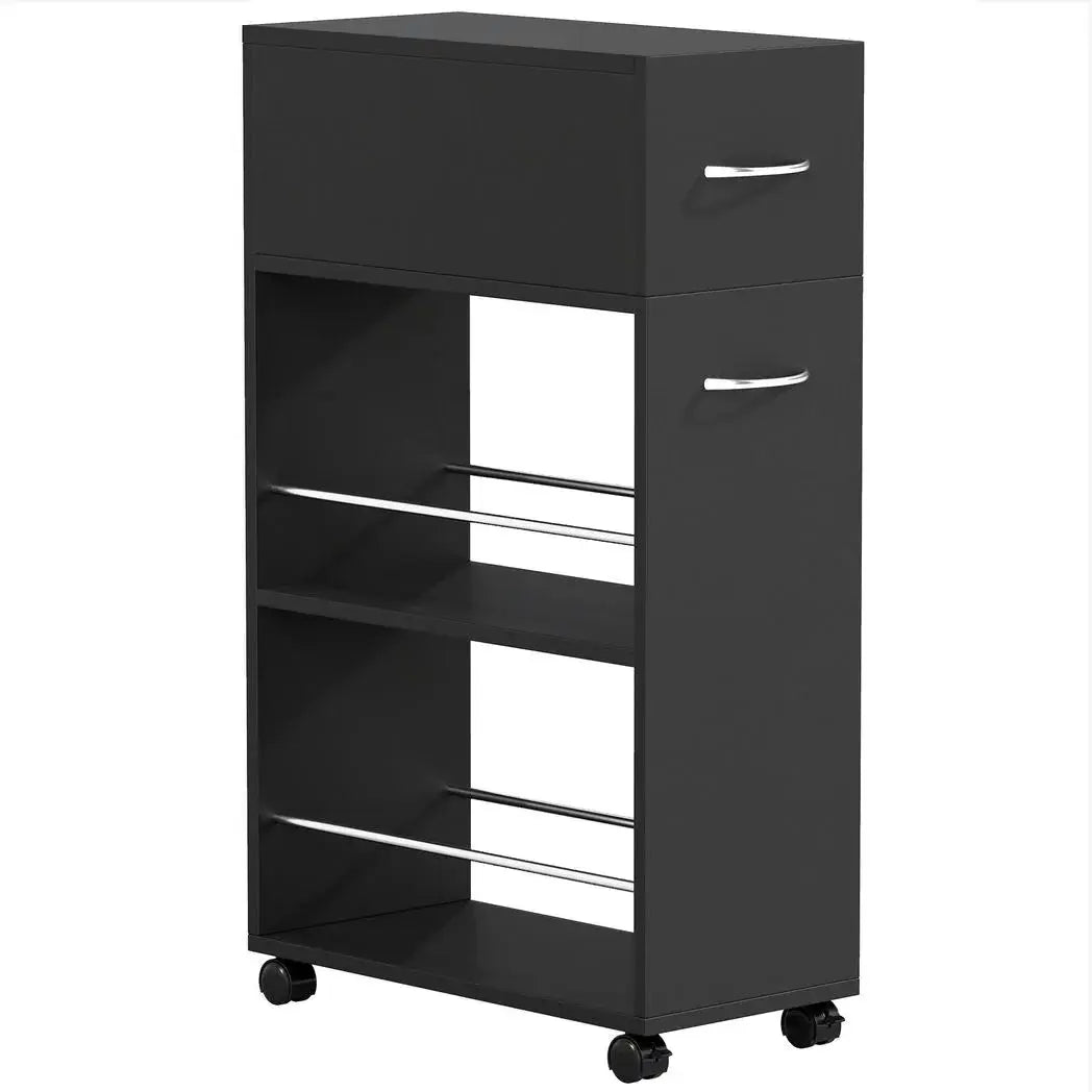 HOMCOM Rolling Storage Unit, 3-Tier Kitchen Cart Trolley with Drawer, Surface Top and 4 Universal Wheels, Black - from HOMCOM