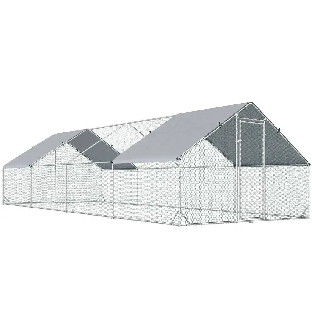PawHut Chicken Run Galvanised Walk-in Chicken Coop Hen Poultry House Cage Rabbit Hutch with Water-Resist Cover, 3 x 8 x 2m - from PawHut