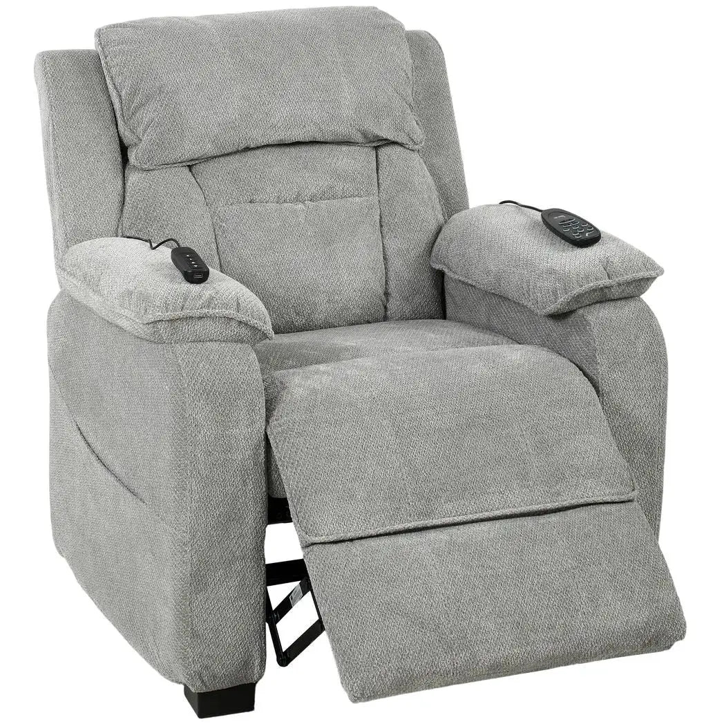 HOMCOM Power Recliner Armchair with Massage and Heat, Electric Reclining Chair with Wide Spring Seat, Light Grey - from HOMCOM