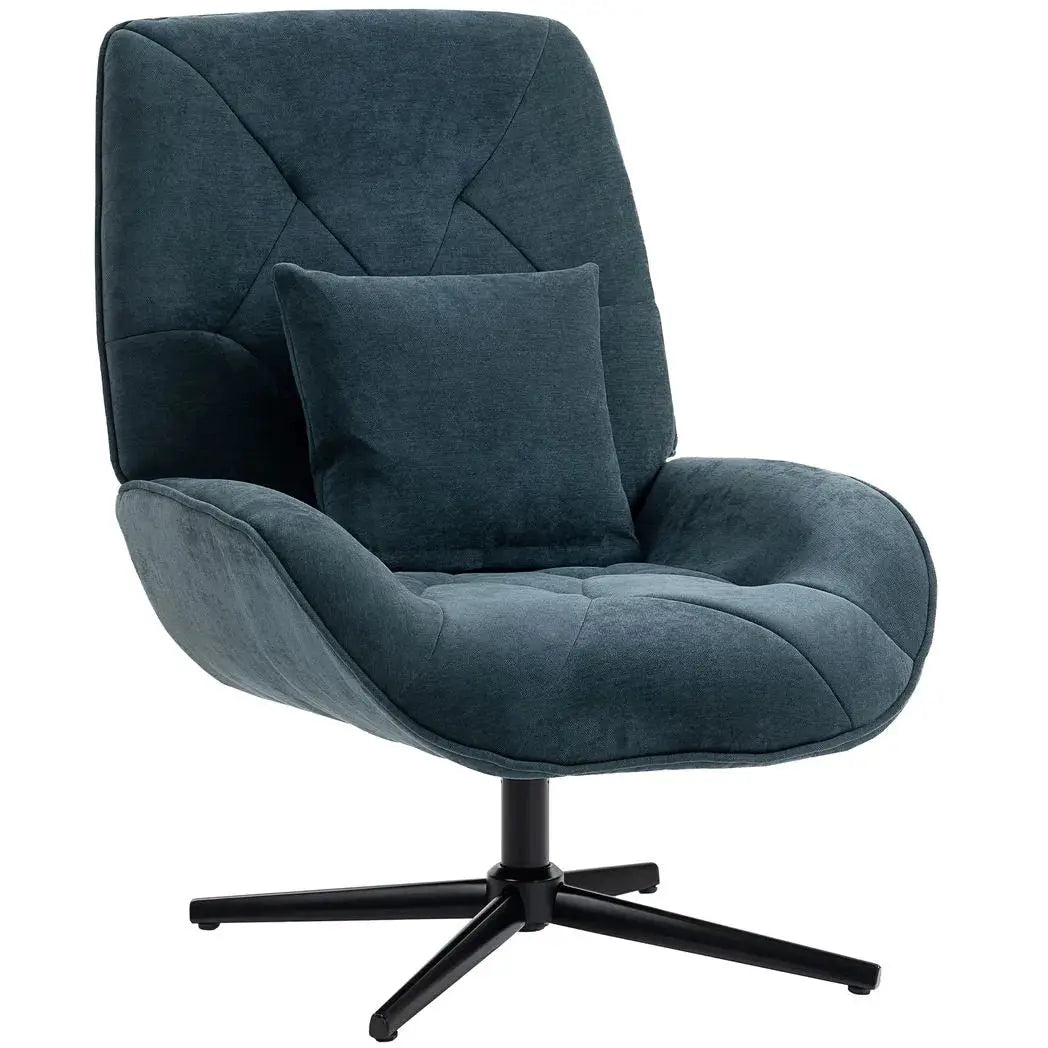 HOMCOM Accent Chair, Chenille Upholstered Swivel Armchair with Lumbar Pillow, High Back, Deep Seat and Metal Legs, Dark Green - from HOMCOM