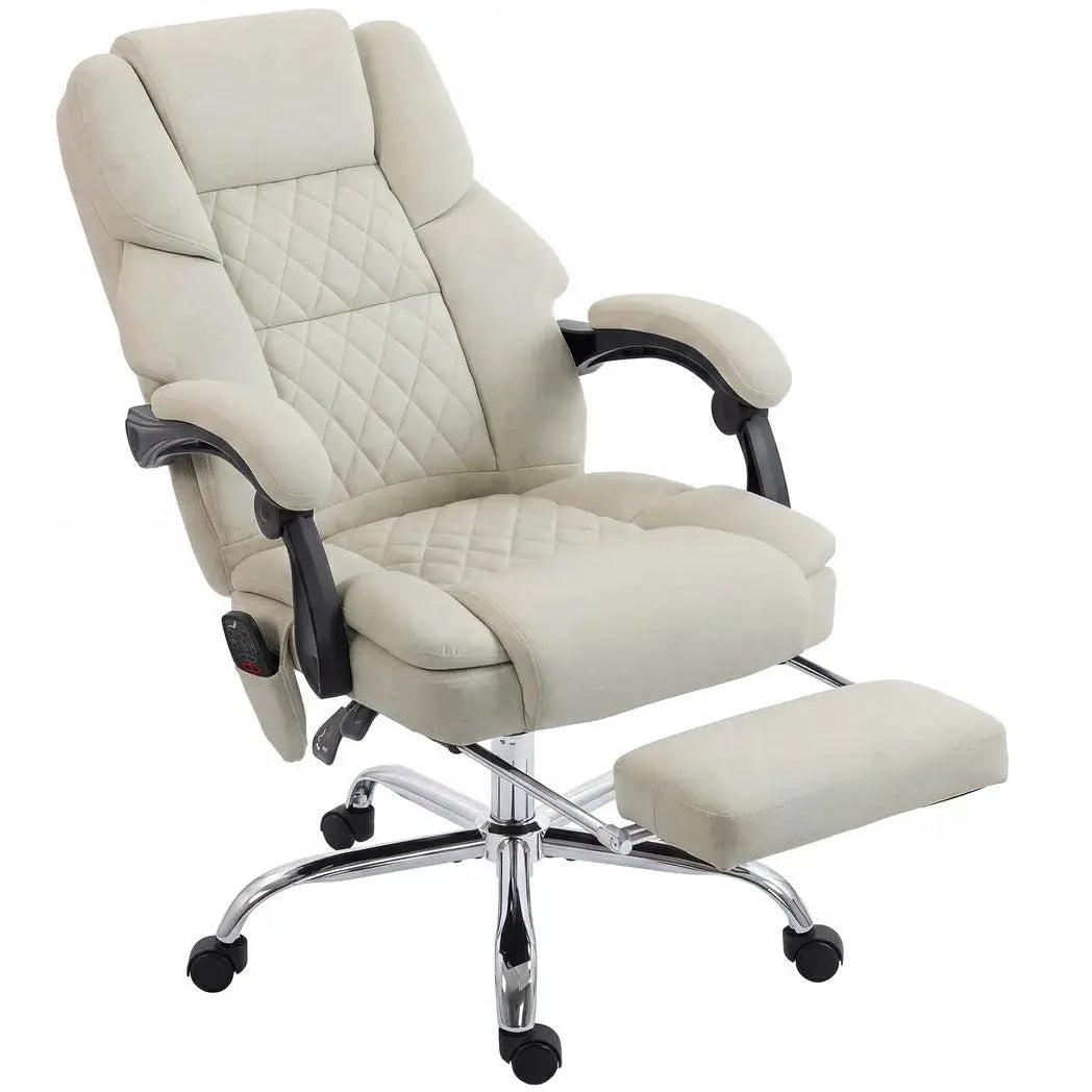 HOMCOM Office Chair with 6-point Vibration Massage and Heat, Fabric Desk Chair with Footrest, High Back, Cream White - from HOMCOM