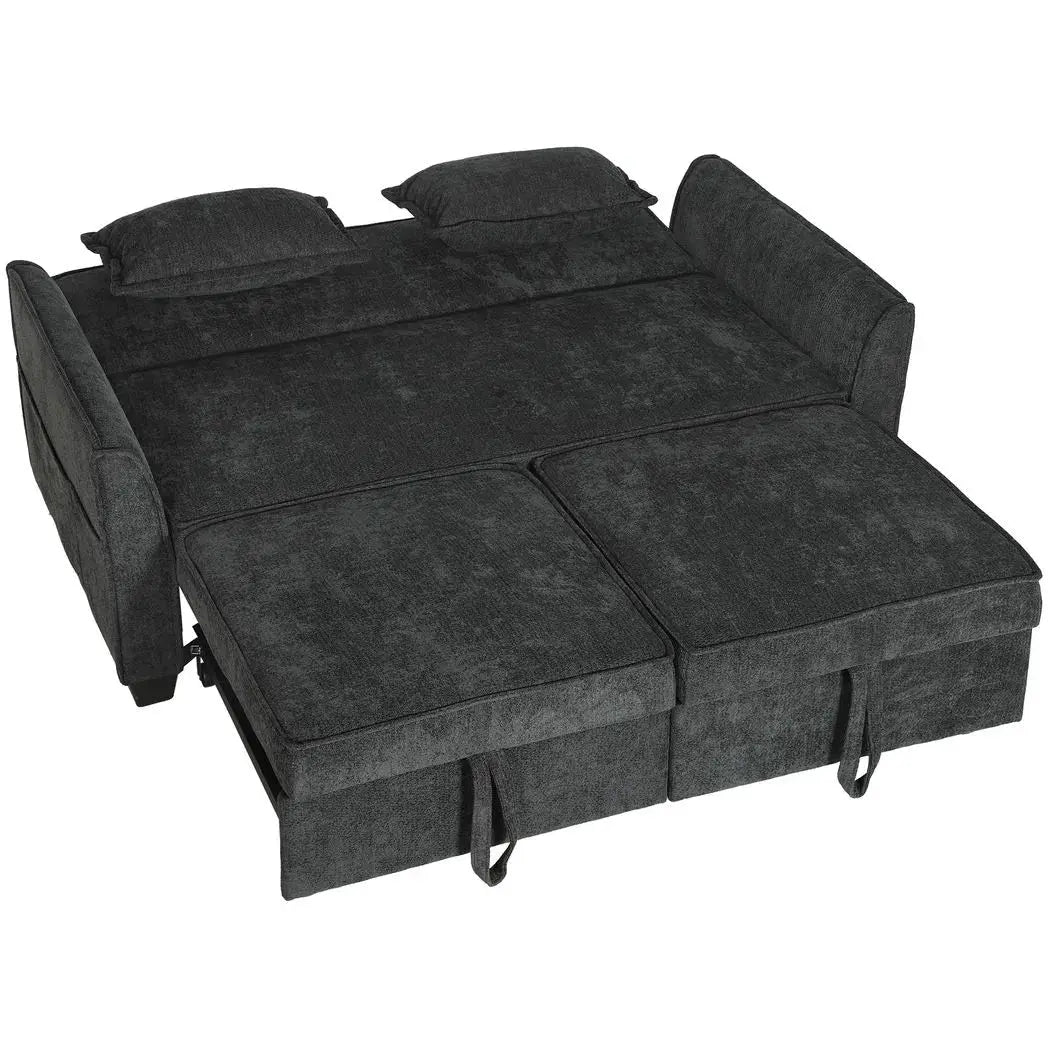 HOMCOM 2 Seater Sofa Bed, 4-in-1 L-Shaped Convertible Pull-Out Sleeper Sofa with Adjustable Backrest and Side Pockets, Black - from HOMCOM