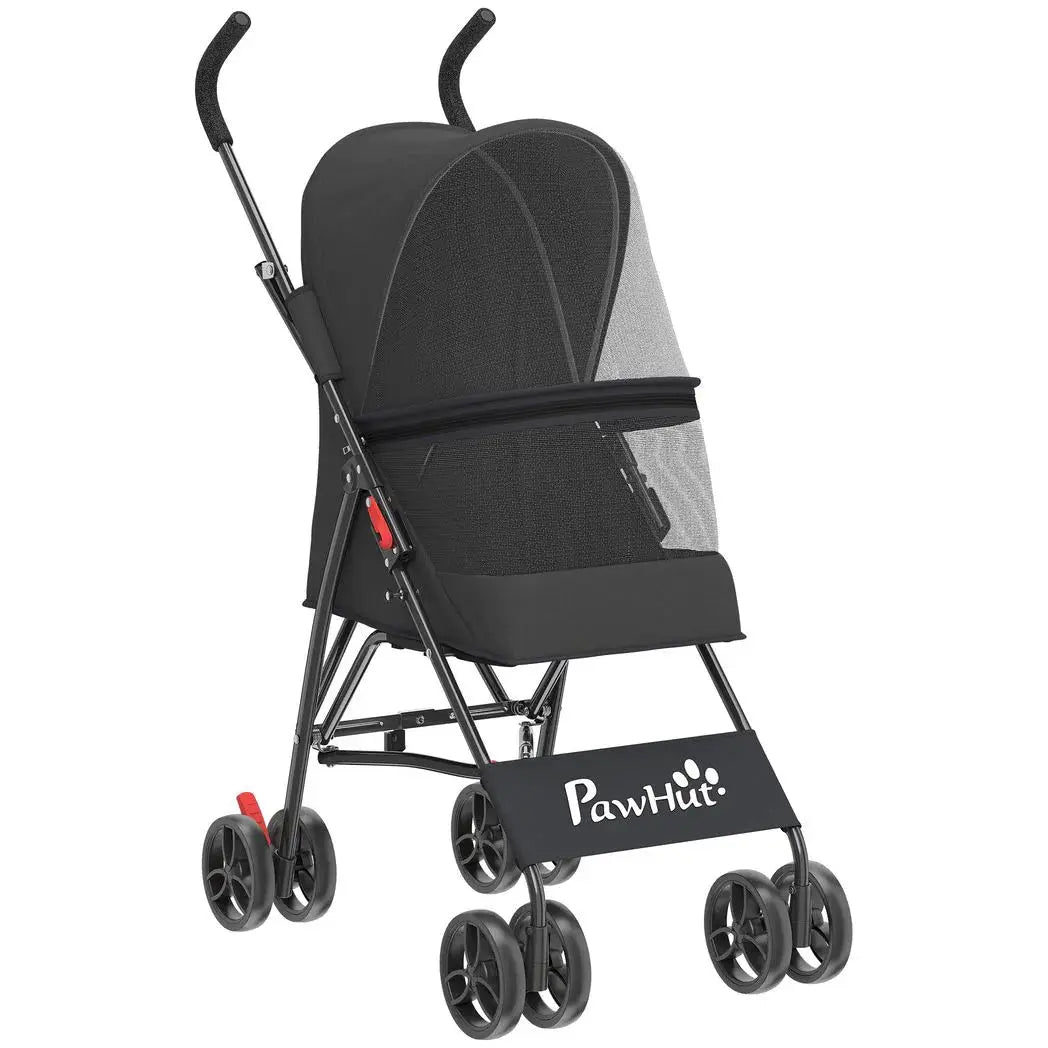 PawHut Dog Stroller, Foldable Cat Dog Pram for Miniature Breeds, Pet Stroller with Brake, Mesh Windows, Black - from PawHut