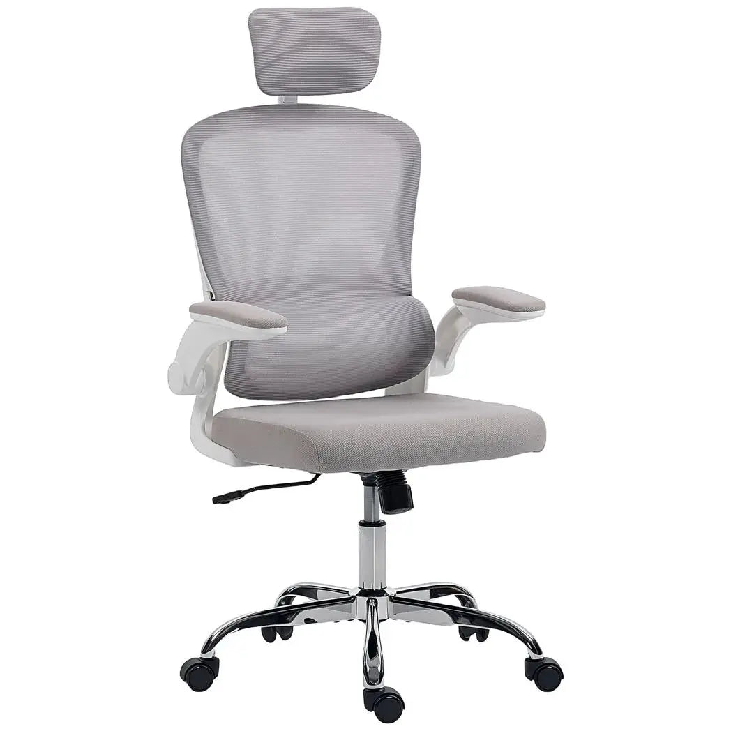HOMCOM Mesh Back Office Chair, with Lumbar Support - Grey - from HOMCOM