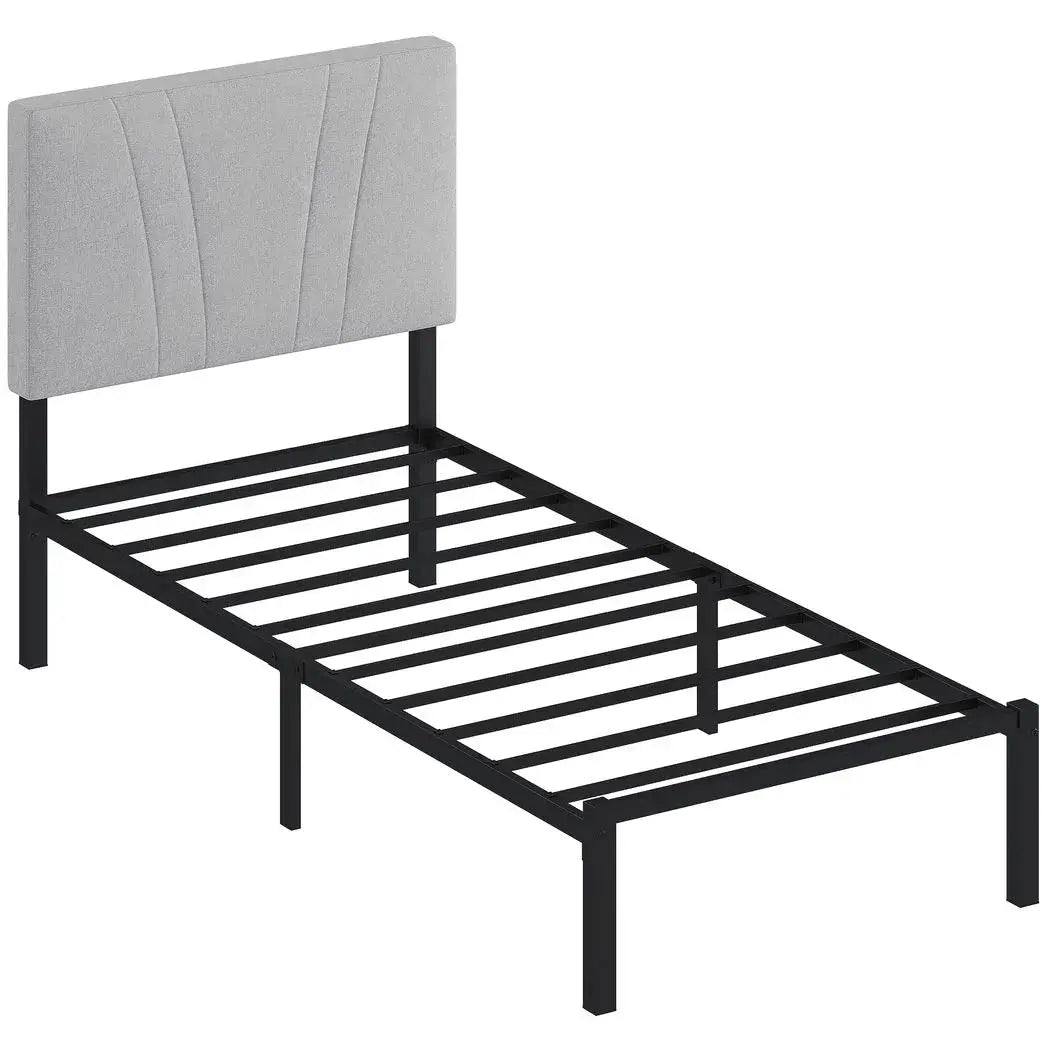 HOMCOM 3FT Single Bed Frame with Upholstered Headboard and Underbed Storage, Black and Light Grey - from HOMCOM