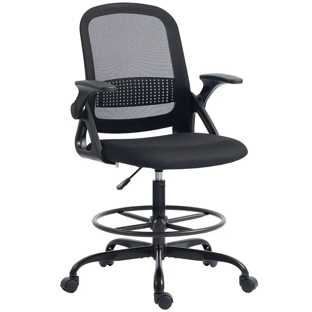 HOMCOM Painting Chair, Mesh Computer Desk Chair with Flip-up Armrests, Black - from HOMCOM