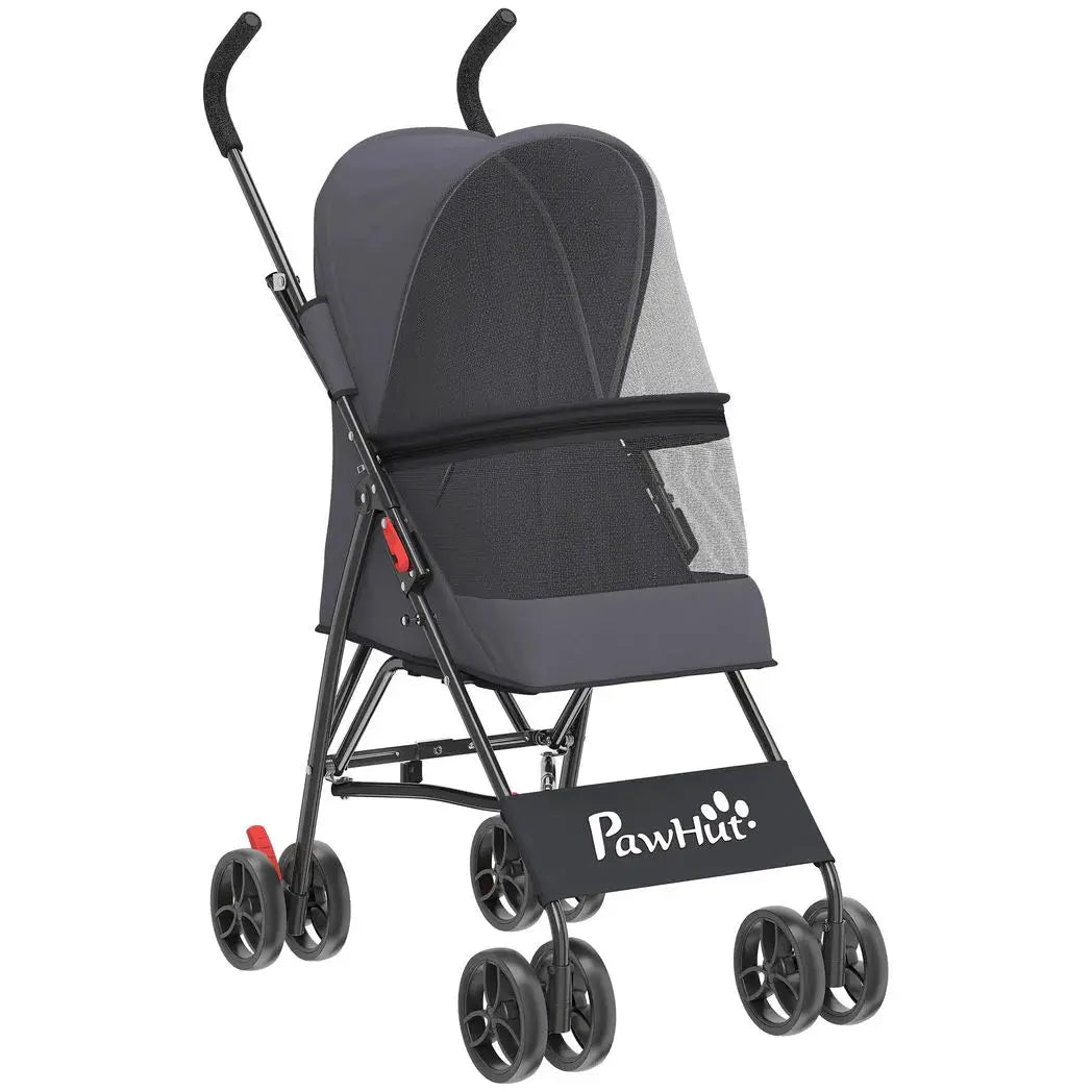 PawHut Dog Stroller, Foldable Cat Dog Pram for Miniature Breeds, Pet Stroller with Brake, Mesh Windows, Dark Grey - from PawHut