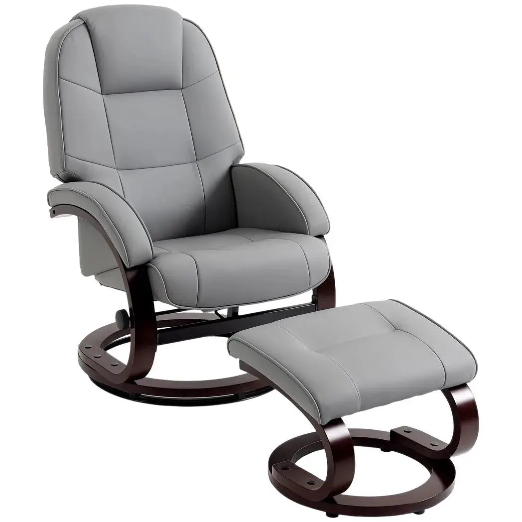 HOMCOM Swivel Recliner Chair with Footstool, PU Leather Recliner Armchair with Adjustable Back and Wood Frame, Grey - from HOMCOM