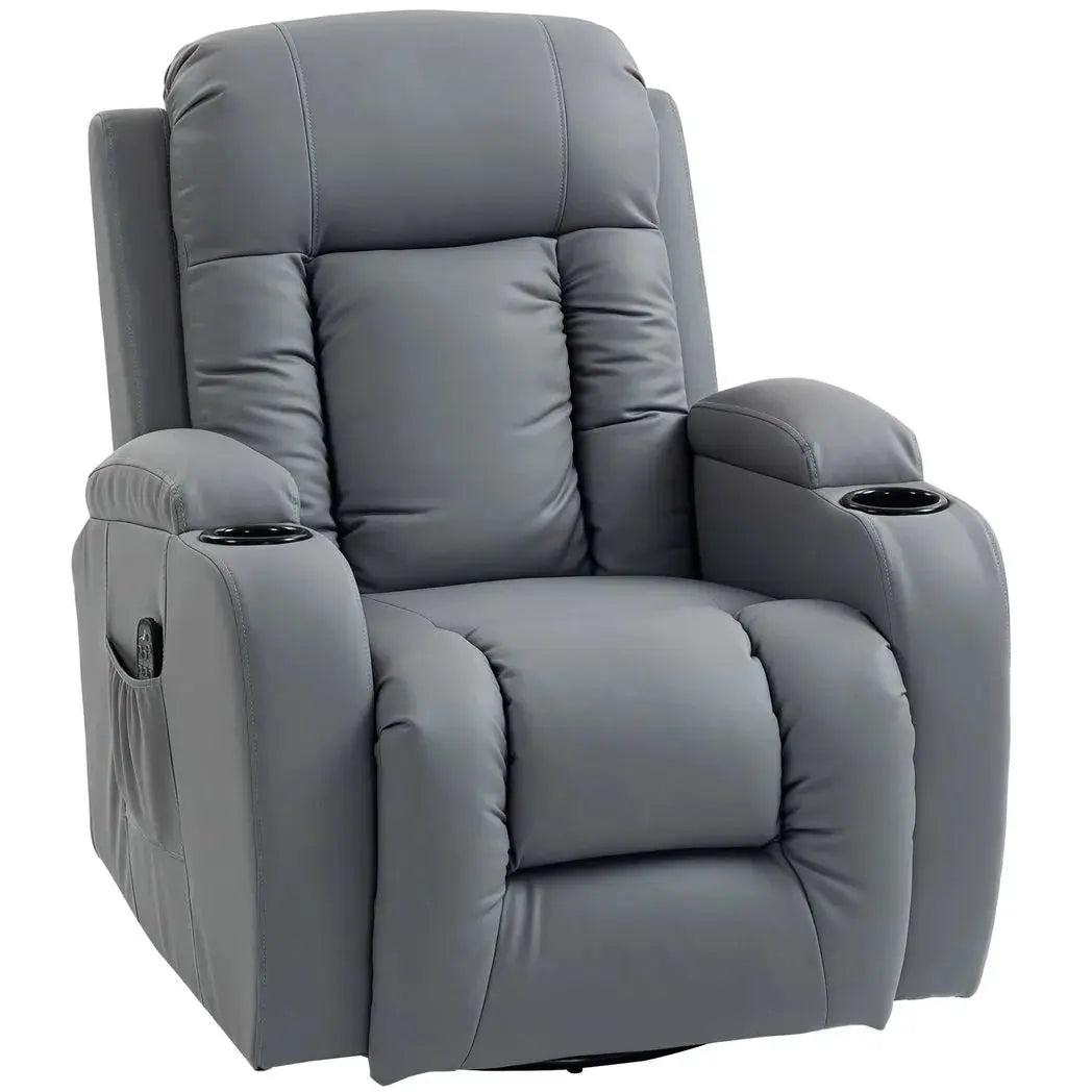 HOMCOM Massage Recliner Armchair, PU Leather Recliner Chair, Grey - from HOMCOM