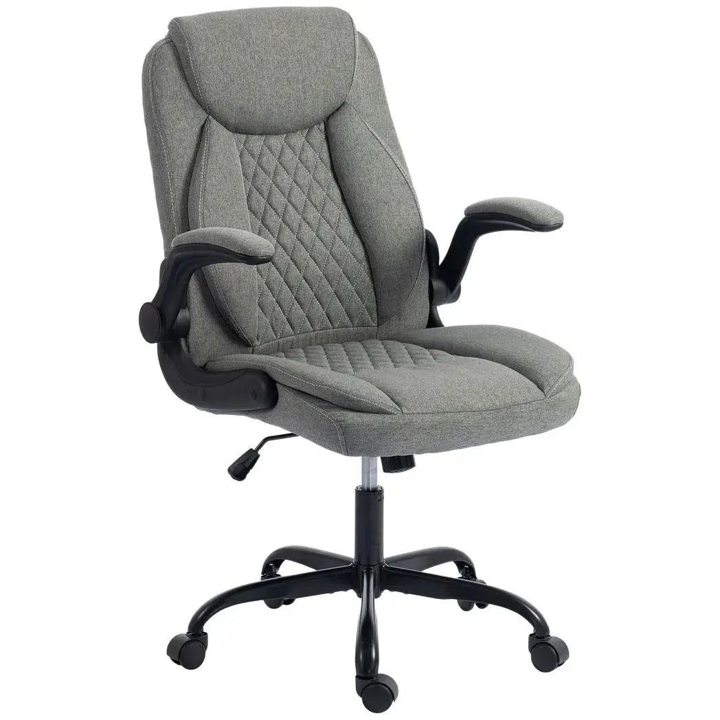 HOMCOM Linen-Look Computer Desk Chair, Executive Office Chair with Flip-Up Armrests and Thick Cushion, Grey - from HOMCOM