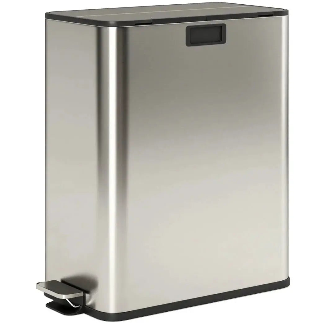HOMCOM Dual Kitchen Bin with Soft-Close Butterfly Lid, 2 x 28L Stainless Steel Pedal Bin with Removable Inner Buckets, Fingerprint-Proof for Recycling and Waste, Silver Tone - from HOMCOM