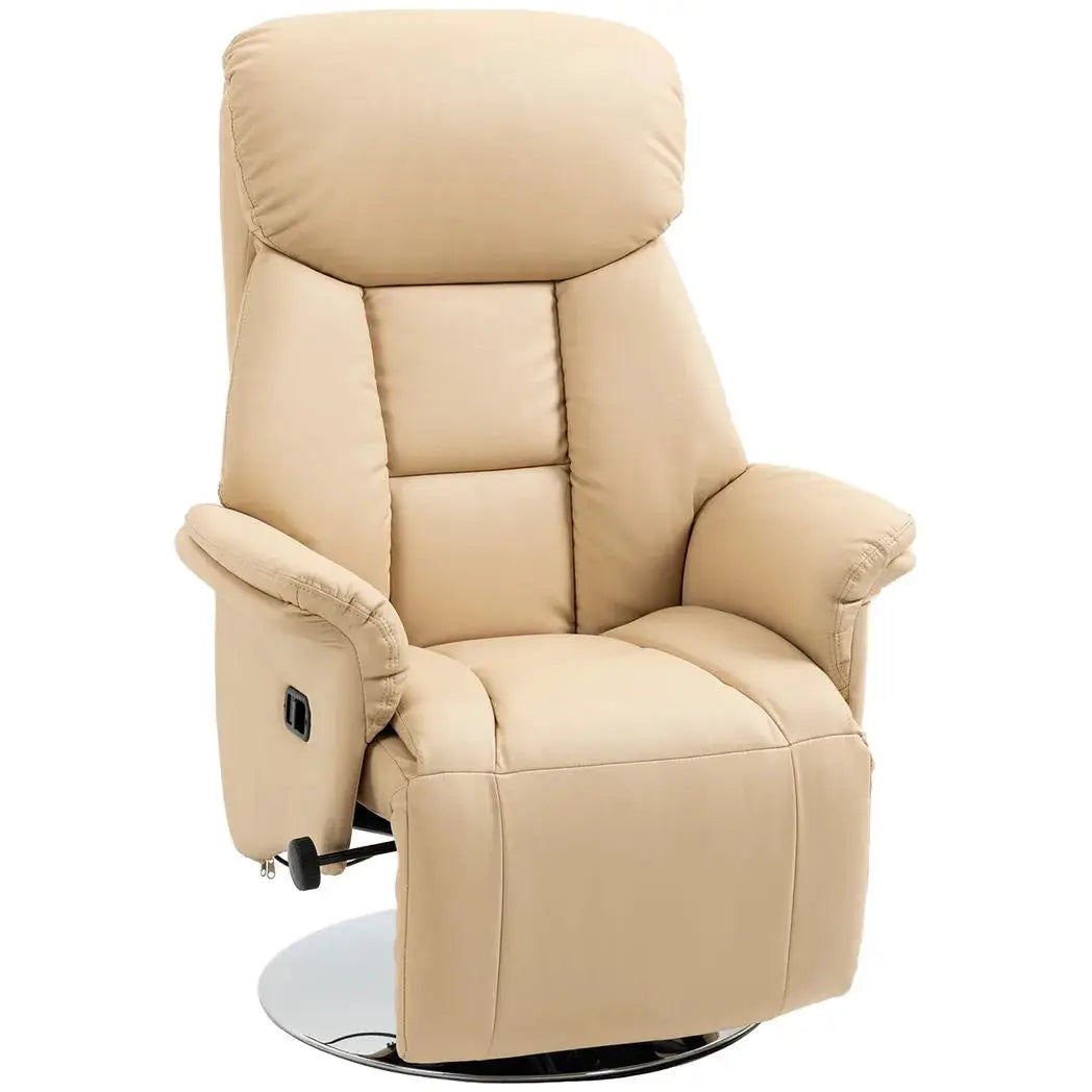 HOMCOM Adjustable Swivel Recliner, Manual Recliner Chair with Footrest, Padded Arms, PU Leather Upholstery, Beige - from HOMCOM