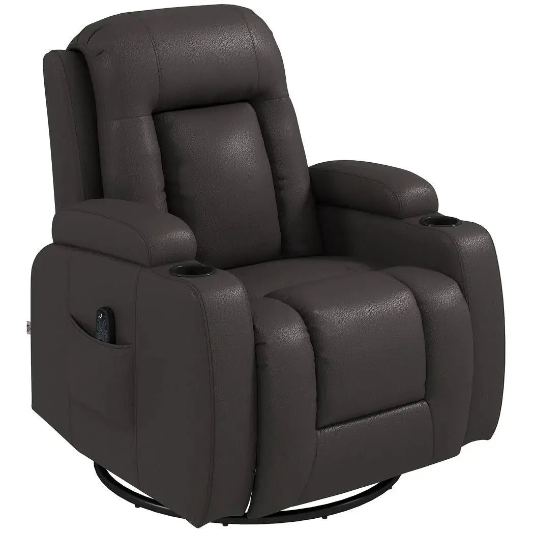 HOMCOM PU Leather Recliner Chair, Recliner Armchair with Extended Footrest, Cup Holders and Side Pockets, Dark Brown - from HOMCOM