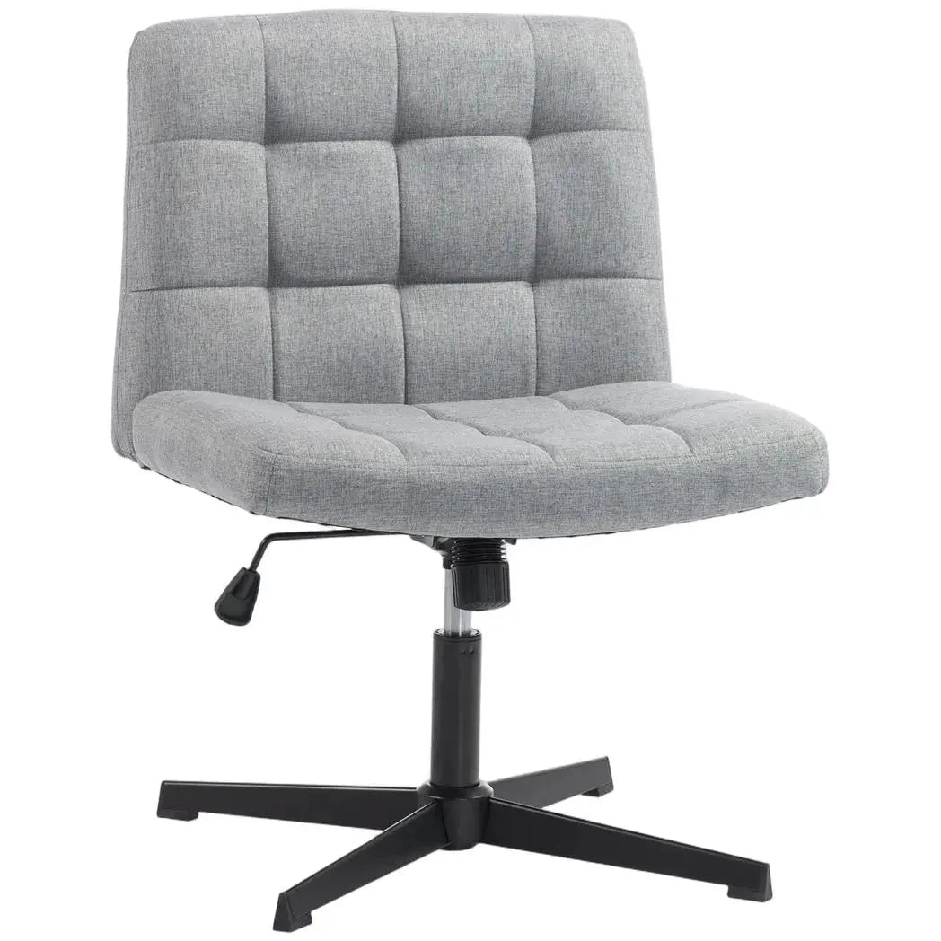 HOMCOM Armless Office Chair, Cross Legged Linen Computer Desk Vanity Chair with Wide Seat, Rocking Function, Grey - from HOMCOM