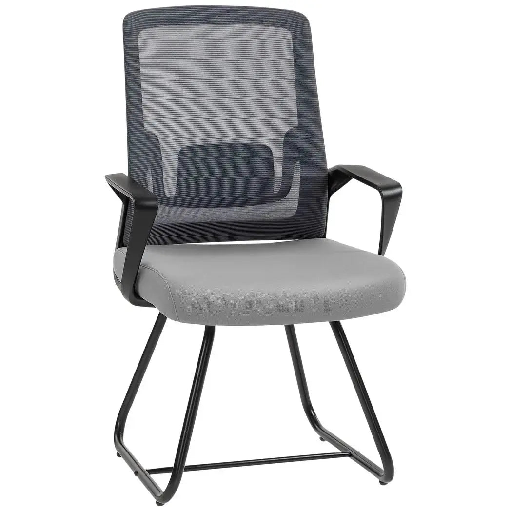HOMCOM Desk Chair No Wheels, Office Chair with Mesh Back, Lumbar Support, Metal Base for Waiting Room, Conference Room, Dark Grey - from HOMCOM