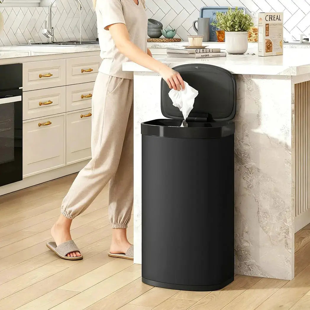 HOMCOM 55L Sensor Bin with Soft-Close Lid, Automatic Touchless Motion Sensor Kitchen Bin with Fingerprint Resistant Stainless Steel for Hygienic Gyms, Home Office Use, Black - from HOMCOM