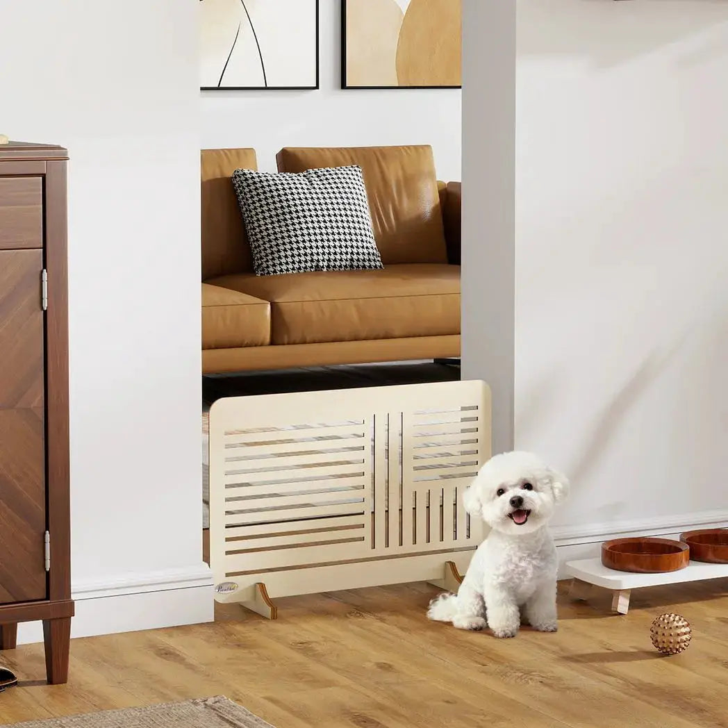 PawHut Freestanding Pet Gate, Portable Dog Barrier Gate with Feet for Small Breeds, 75 x 53 cm, Natural Wood - from PawHut