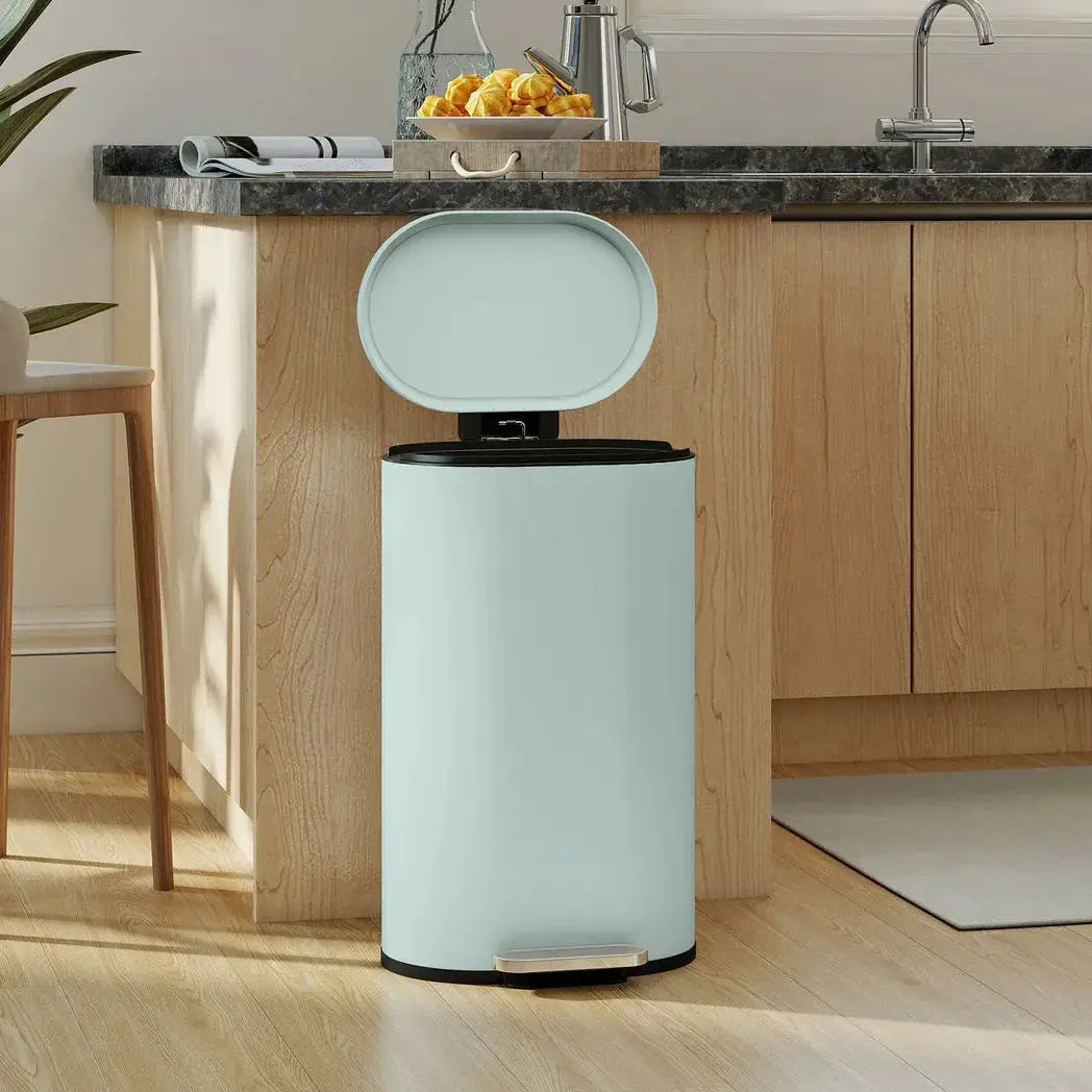 HOMCOM 30 L Modern Curved Kitchen Bin - Green - from HOMCOM